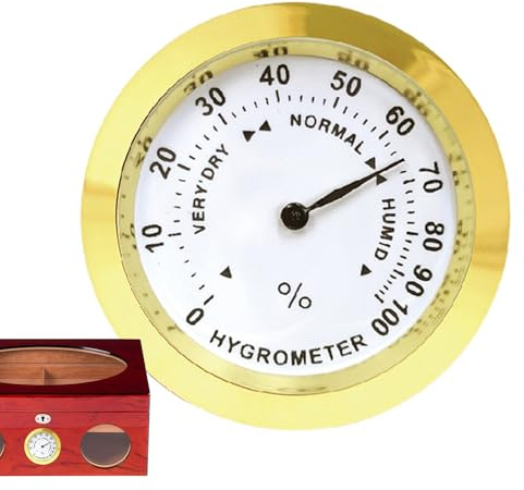 Humidor -Hygrometer - Analoge Luftfeuchtigkeitsanzeige | Guitar Case Sensor | Mini-Rundmetallmesser, hochpräzise Zeigeranzeige, eingebetteter feuchtigkeitssicherer Monitor für Geige und Zigarren