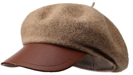 BSYLOO Cozy Wool Newsboy Hat for Women, Leather-Trimmed French Beret Cap, Classic Fall & Winter Fashion