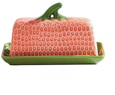 Large Strawberry-Patterned Butter Dish with Lid,500g | Ceramic Butter Dish for Kitchen & Home - Dishwasher Safe, Butter Storage, Gift for Mother’s Day, Thanksgiving or Christmas