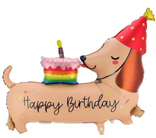 Dackel Happy Birthday Ballon, Luftballons Geburtstag Hund, Wiederverwendbare Folienballon Dackel Geschenke, XXL Dachshund Balloons für Hunde Liebhaber, Hundeparty Geburtstag Deko
