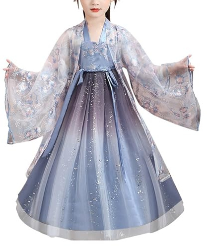 Kimono Japonais Deguisement Enfant Fille, Déguisement Chinoise Fille Imprimé Peignoir Long Robe Chinoise de Chambre Traditionnel Vêtements Robe Costume Yukata Peignoir Traditionnelle Jeune Dame