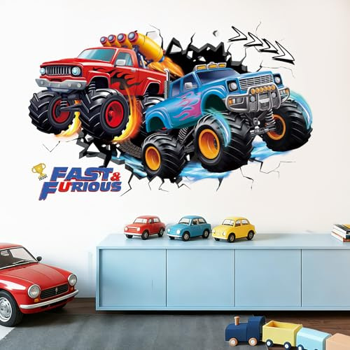 SHUCHING Große Wandtattoo Monstertruck 3D für Kinderzimmer Junge | Wandsticker Auto XXL, Selbstklebende Wandaufkleber für Spielzimmer Kinder