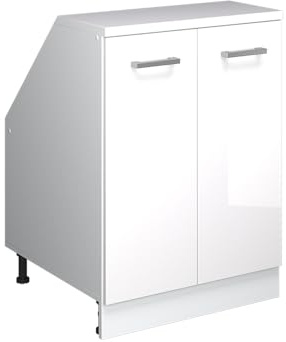 Vicco Küchenschrank für Dachschrägen R-Line, Weiß Hochglanz, 60 cm | 2 Türen · Extra Tiefe – 60 cm · Höhenverstellbare Füße · 1 Einlegeboden · ✓ Frei kombinierbar