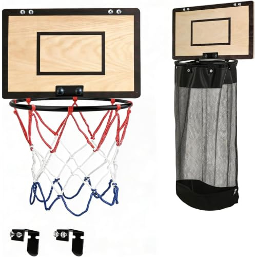 Canasta de baloncesto 2 en 1, cesta para la ropa sucia, mini canasta de baloncesto para puerta, cesta de lavandería de madera, con cremallera, para habitaciones, baño, dormitorio, regalo para niños y