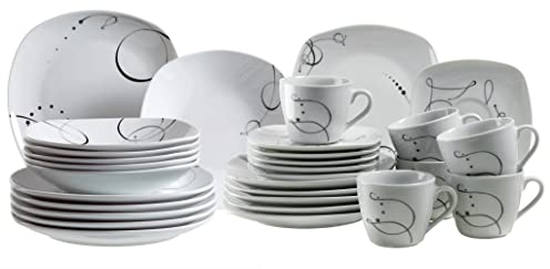 Mäser, Serie Chanson, Kombiservice 30-teilig, Porzellan Geschirrset, für 6 Personen, Weiß, Weiss/Opulenter Garten