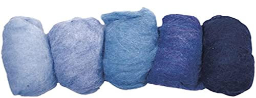 Rayher Hobby Rayher Hobby Rayher Filzwolle, reine Schurwolle, Vlies, Blautöne meliert, Set 5 Farben à 20 g, Filzwolle 100 g, 100% Wolle zum Filzen, Märchenwolle, 5363400