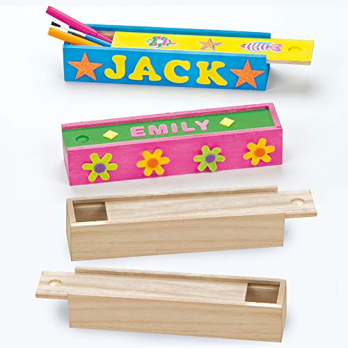 Baker Ross Bastelset - Stiftebox aus Holz für Schreibwaren - für Kinder zum Basteln und Bemalen - 4 Stück, 20cmx5cmx4cm, Holzfarben