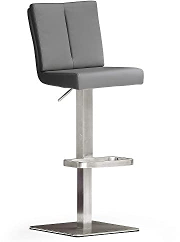 Robas Lund Barhocker Grau mit Lehne Barstuhl drehbar 180 Grad, Hocker höhenverstellbar, PU BRU.NI, 50 x 42 x 114 cm
