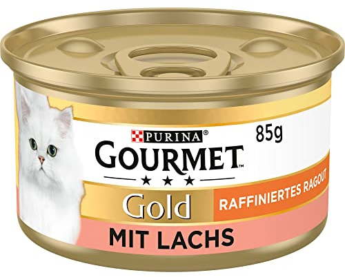 Gourmet Gold Raffiniertes Ragout Katzenfutter nass, mit Lachs, 12er Pack (12 x 85g)