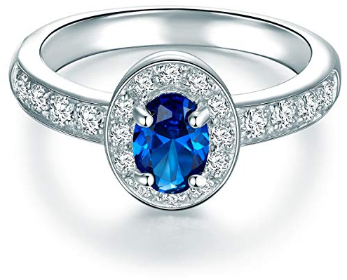 Trilani Damen-Entouragering Sterling Silber Zirkonia blau weiß - Diana Ring Verlobungsring Antragsring