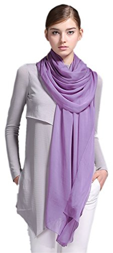 Prettystern Damen XXL Seidenschal Seidentuch einfarbig Seide festlich Abendkleid Stola Sommer Sonnenschutz Sarong Pareo Schultertuch A18 Violett