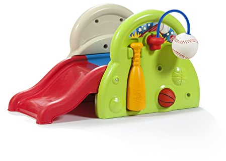 Step2 Sports-Tastic Activity Center Aire de Jeux avec Toboggan et de Nombreuses Options de Jeu | Aire de Jeux Enfant en Plastic avec Toboggan, Panier de Basketball, Baseball & Batte