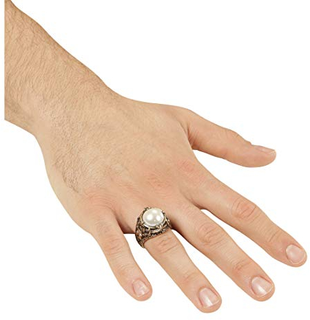 Amakando Eleganter Gothic-Fingerring/Gold-Weiß/Hexenring mit Fake-Perle/Perfekt geeignet zu Halloween & Walpurgisnacht