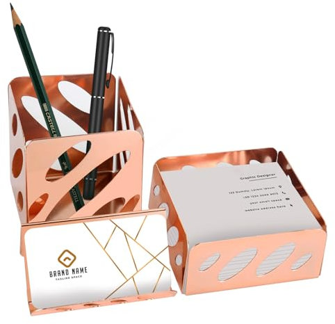 Eagle Desk Organizer 3 in 1 Set, Inlcudes Memo Holder, Pencil Holder and Business Card Holder, Rose Gold