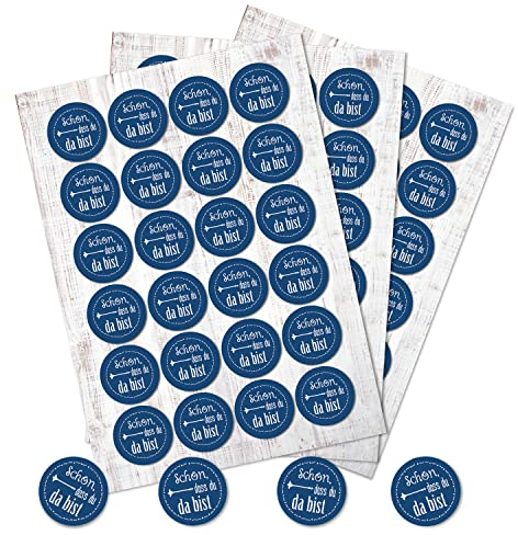 Logbuch-Verlag 72 Sticker Schön, dass du da bist blau dunkelblau 4 cm Aufkleber für Willkommensgeschenke Hochzeit Taufe Kommunion