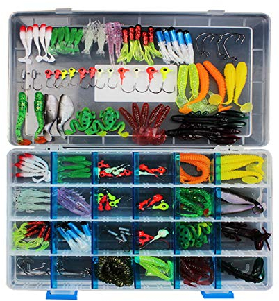 MKNZONE 146 PCS/1 Set Multifunktions Angeln Lure Kits gemischt Universal Sortiert Angelköder Zubehör Set, Soft-Köder-Fischerei-Gerät Köderhaken with Fishing Tackle Box