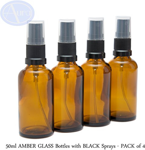 Aura 50ml Amber Glass Bottles with Black ATOMISER Sprays - Pack of 4
