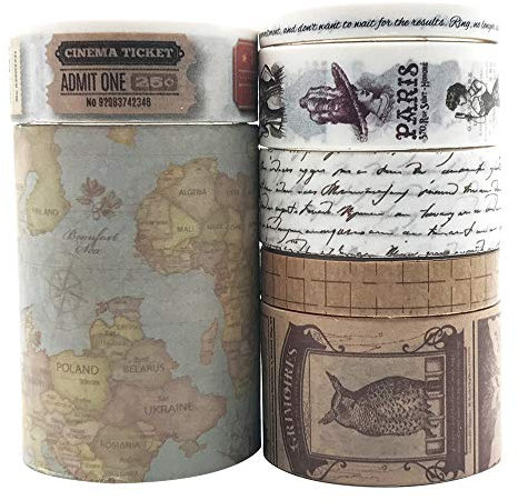 EnYan Lot de 7 rouleaux de ruban de masquage Washi décoratif japonais vintage pour loisirs créatifs, scrapbooking, bullet journal, planificateurs