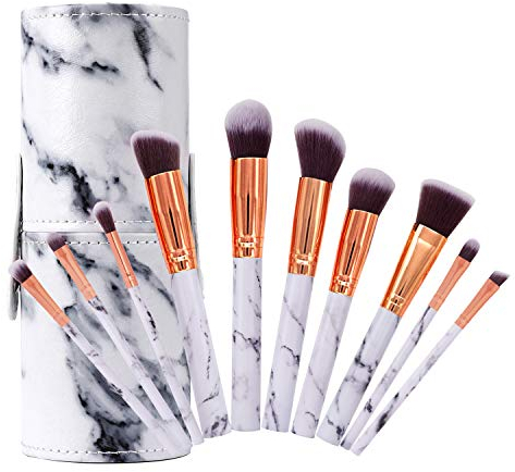 Make-up Pinselsets Professionelle Marmor Make-up Pinsel Tragbare Kosmetik Bürste für Lose Pulver, Konturen, Schatten, Textmarker, Lidschatten und Foundation, mit Marmor Bürstenhalter, 10 Stück