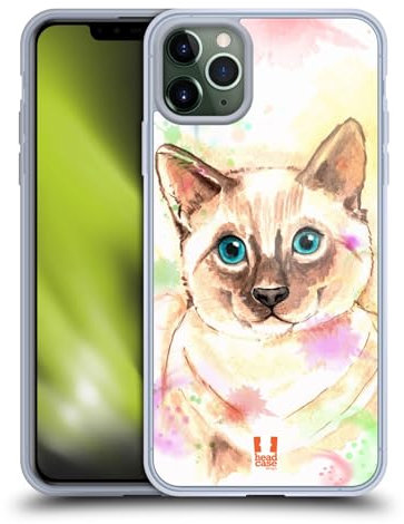 Head Case Designs Cat Watercoloured Animals Soft Gel Case and Matching Wallpaper Compatible With Apple iPhone 11 Pro Max