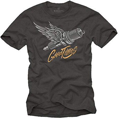MAKAYA Mechaniker T-Shirt Herren - Zündkerze Good Times - Grau Geschenke für Autofans Größe XL
