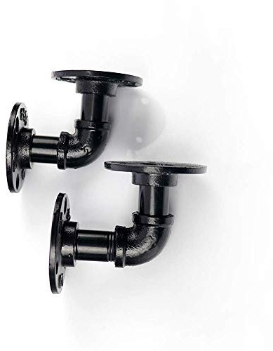 MroMax 2 Stück Rohr-Regalhalterungen, 9 x 9 cm, rustikal, schwebende Regalhalterungen, industrielles Eisen für Regale, Wandmontage, schwarz, G1/2