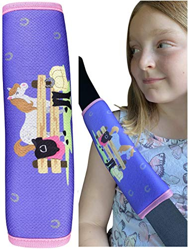 HECKBO 1x Kinder Auto Gurtpolster Gurtschutz mit Bauernhof Pferde Motiv - Sicherheitsgurt Polster für Kinder und Babys- Ideal für jeden Gurt Autositzerhöhungen Kinder Fahrradanhänger Flugzeug