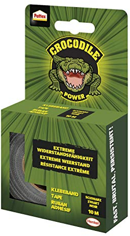 Pattex Crocodile Power Klebeband, starkes Gewebeband mit doppelter Dicke, extreme Widerstandsfähigkeit für schwierigste Reparaturen, Duct Tape für verschiedene Materialien, schwarz, 1 x 10m