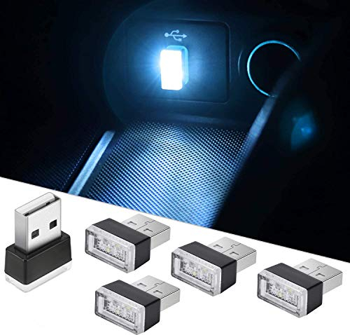 USB Auto Beleuchtung,LED-Atmosphäre Lichter, USB Licht,Innenraumbeleuchtung Auto USB,(5 Stück Eisblau)