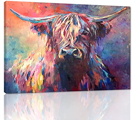 Banksy Graffiti Freedom Highland Cow Bild auf Leinwand, Wandkunst, Pop-Street-Kunst, Bauernhaus-Kuh-Poster, Ölgemälde, Kunstwerk, Herren, Zuhause, Küche, Büro, Dekor, Giclée-Druckrahmen, Galerie,