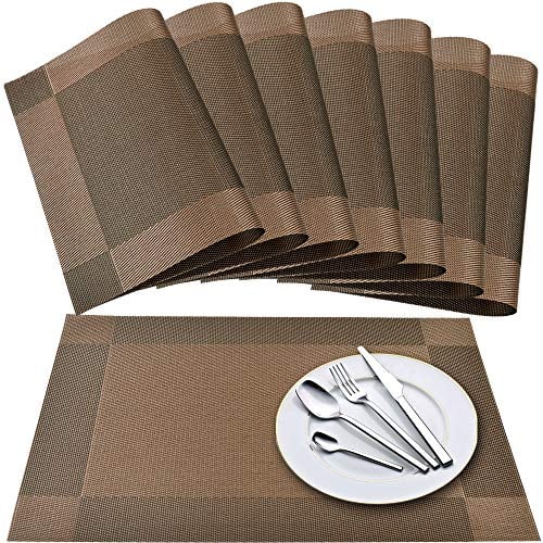 Newk Tischset, Crossweave Vinyl Woven Tischsets, rutschfeste Isolierung Waschbare Tischsets Set (8er-Set, Braun)