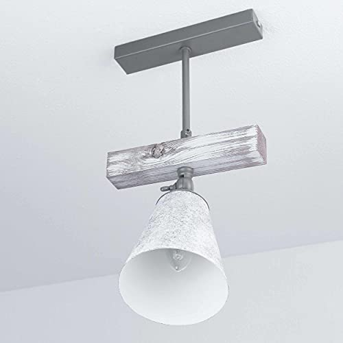 Licht-Erlebnisse Vintage Deckenleuchte Shabby Weiß Grau verstellbar E27 echtes Holz Deckenlampe Wohnzimmer Küche Flur