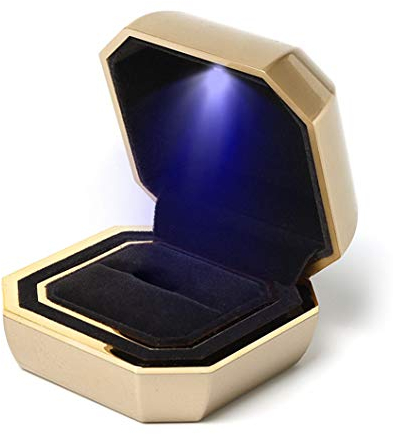 Rolin Roly Ringschachtel Mit LED-Licht Ring Box Schmuck Geschenkbox Achteckige Ringbox Led Ehering Jewelry Ring Box für Proposal Engagement Hochzeits (Light gold octagonal ring box)