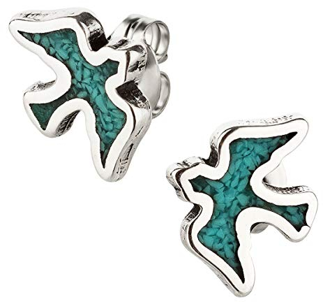 Ohrstecker Ohrringe Taube Silber 925 Sterling Türkis Inlay als Ohrschmuck mit kleiner Schmuckbox - 7K - Indianer Schmuck Geschenke für Damen, Mädchen, Jungen, Kinder und Herren