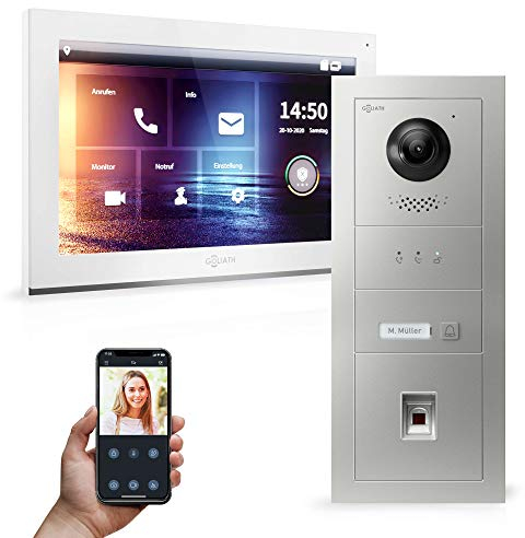 Goliath Hybrid - IP | Full-HD Video Türsprechanlage | App | 1-Fam | 1 x Full-Touchscreen 10 | Aluminium Unterputz Türstation | + Fingerprint | 180° Ultra-Weitwinkel | AV-IPS-544