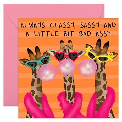 Fun Women Birthday Cards - Funny Sassy Giraffes - Gifts for Friend, BFF, Sister, Mum, Grandma, Wife, Partner, Daughter, Ladies, Girls, Her - Mothers Day Card -Comes with Stickers