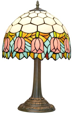 Blivuself Orange Rosen Tiffany Stil Bunt GlassTischlampe Bett Zimmer Nachttisch Wohnzimmer Leseschreibtisch Licht Für Büro Bar Dekorieren Retro Nettes Dekor Cottage 12 Dorf Geschenk Nachttisch Lampen