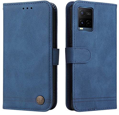 SEAHAI Cover per Vivo Y21 / Vivo Y21s / Vivo Y33s, Ultra Sottile Custodia Premium Pelle Portafoglio Kickstand Slot per Schede [RFID Blocking] TPU Antiurto Flip Cover Libro - Blu
