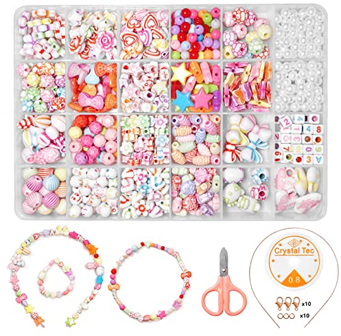 Perlen Zum Auffädeln Kinder, 550-Teiliges Schmuck Basteln Mädchen, Pony-Alphabet-Perlen, Regenbogenperlen,Pentagramm, Blume, Schmetterling, Schmuck Selber Machen Set Kinder Im Alter von 4, 5, 6, 7, 8