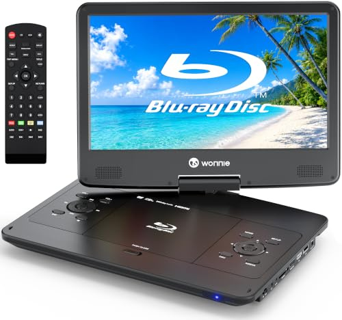 WONNIE Reproductor de DVD BLU Ray portátil de 16.9 Pulgadas con Pantalla giratoria HD 1080P, batería Recargable de 4 Horas, soporta Salida HDMI, Audio Dolby, última Memoria, Libre de región, Tarjeta