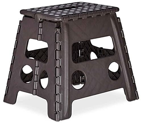 AC - Taburete Plegable - Fabricado en PVC - Multiusos de plástico Resistente y Duradero. Ideal para escuelas, guarderías u hogar. - 29 x 22 x 32 cm - Negro