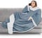 PAVILIA Sherpa Blanket with Sleeves, Foot Pocket for Women Men Adults, Thick Wearable Blanket Throw Wrap, Fleece Warm Snuggle Blanket Robe, Cozy Gift Ideas Wife Mom, Blue