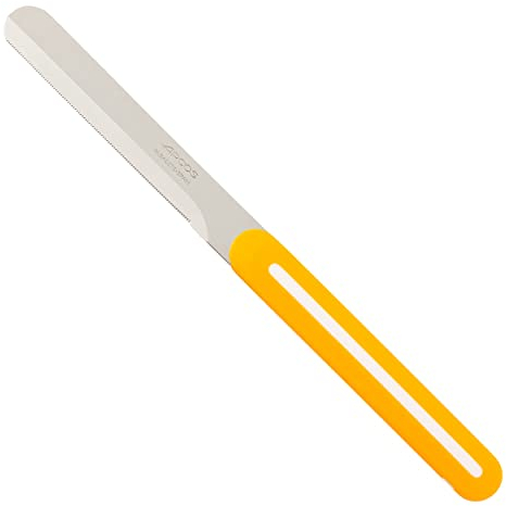 Arcos Serie B-Line - Cuchillo de Mesa | Cuchillo Desayuno - Hoja Serrada de Acero Inoxidable NITRUM de 100 mm - Mango Polipropileno Color Naranja con raya blanca