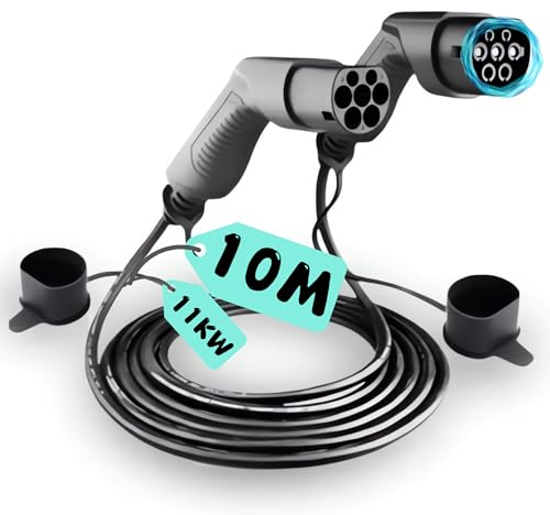 Loady typ 2 ladekabel 10m | 11 kW | 3 Phasen 16A | Extra langes 10 Meter Kabel für Auto EV/PHEV - Ladekabel für Elektrofahrzeuge Typ 2 Mennekes 3-Phasig (10 Meter - 11KW)