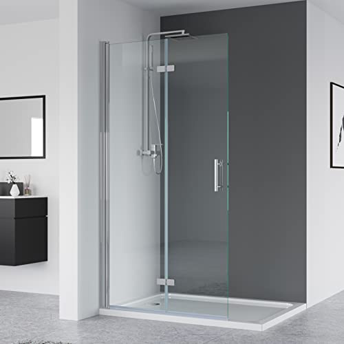 IMPTS walk in dusche 75x195 cm glas Duschwand Duschabtrennung 2-teilig | Faltbar Duschkabine Rahmenlos mit 6mm NANO Sicherheitsglas, OHNE Duschwanne