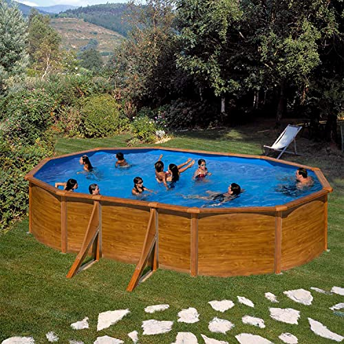Paradies Pool® Gre Giant oval 375x610x132cm (Ø x H), Stahlwandbecken Holz, Poolplane in blau 0,4mm, Handlauf extra breit, inkl. Skimmer-Set und Leiter, Swimmingpool, Menge: 1 Stück