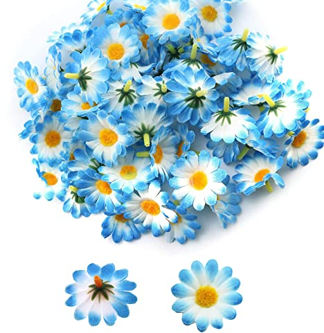 GEFIRE 100 Stück Künstliche Gänseblümchen, Klein Daisy Deko Künstliche Blumen Daisy, Künstliche Blumen Realistische Farben Wiederverwendbar, Ideal für Hochzeitsfeiern und Bastelarbeiten (Weiß-blau)