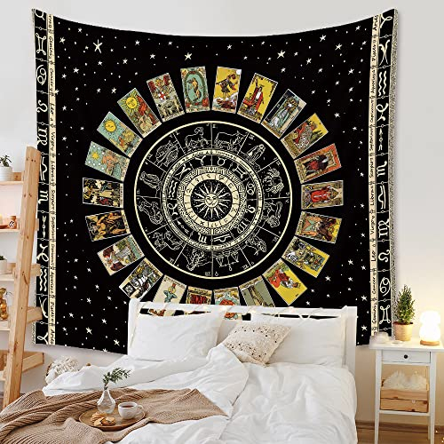 Vifoulal Tarot-Wandteppich, mittelalterliches Europa Weissagungsdecke, geheimnisvolle böhmische Astrologie-Wandteppiche, Zodiac-Wandkunst zum Aufhängen(100 * 150CM)