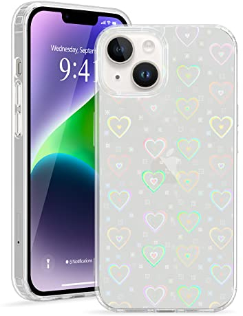 L-FADNUT Kompatibel mit iPhone 14 Hülle, Glitzer Herz Muster Transparent Crystal Handyhülle Glatt Weich TPU Silikon Schutzhülle Aesthetic Bumper Phone Case Cover für iPhone 14