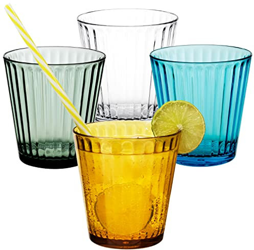 4X Campingglas aus Acryl 360ml bunt - Trinkglas Acrylglas Kunststoff Wasserglas | Camping Garten Echtglasoptik Picknick Becher Kinder Senioren Longdrink Coktail